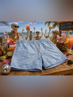 J.McLaughlin Light Blue Embroidered skeleton Swim Trunks size xl